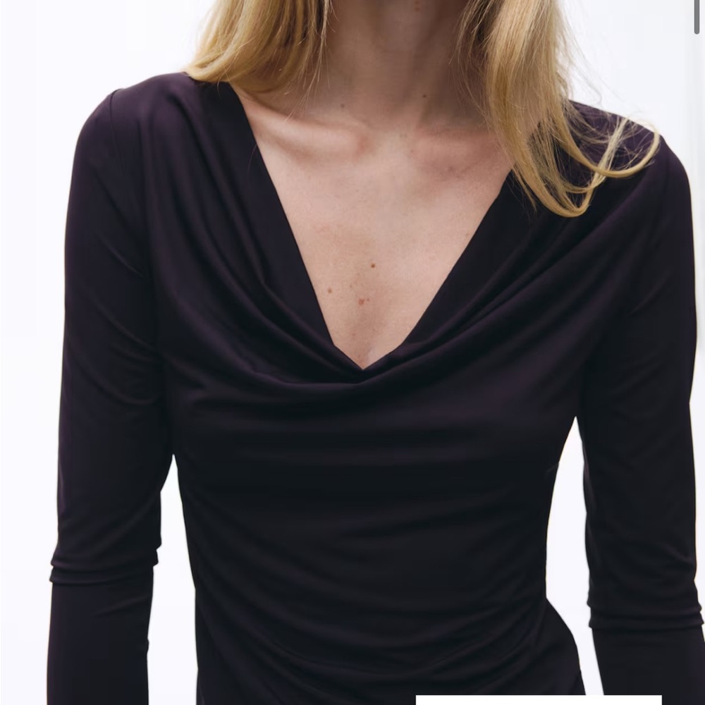H&M Elegant Black Drape Neck Top